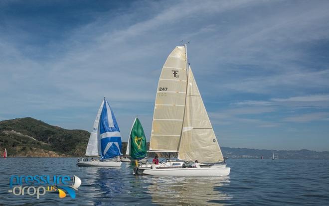 Twas neck and neck at Little Harding with Peregrine taking the outside at speeds rarely seen on SF Bay - 2015 Rites of Spring © Pressure Drop . US